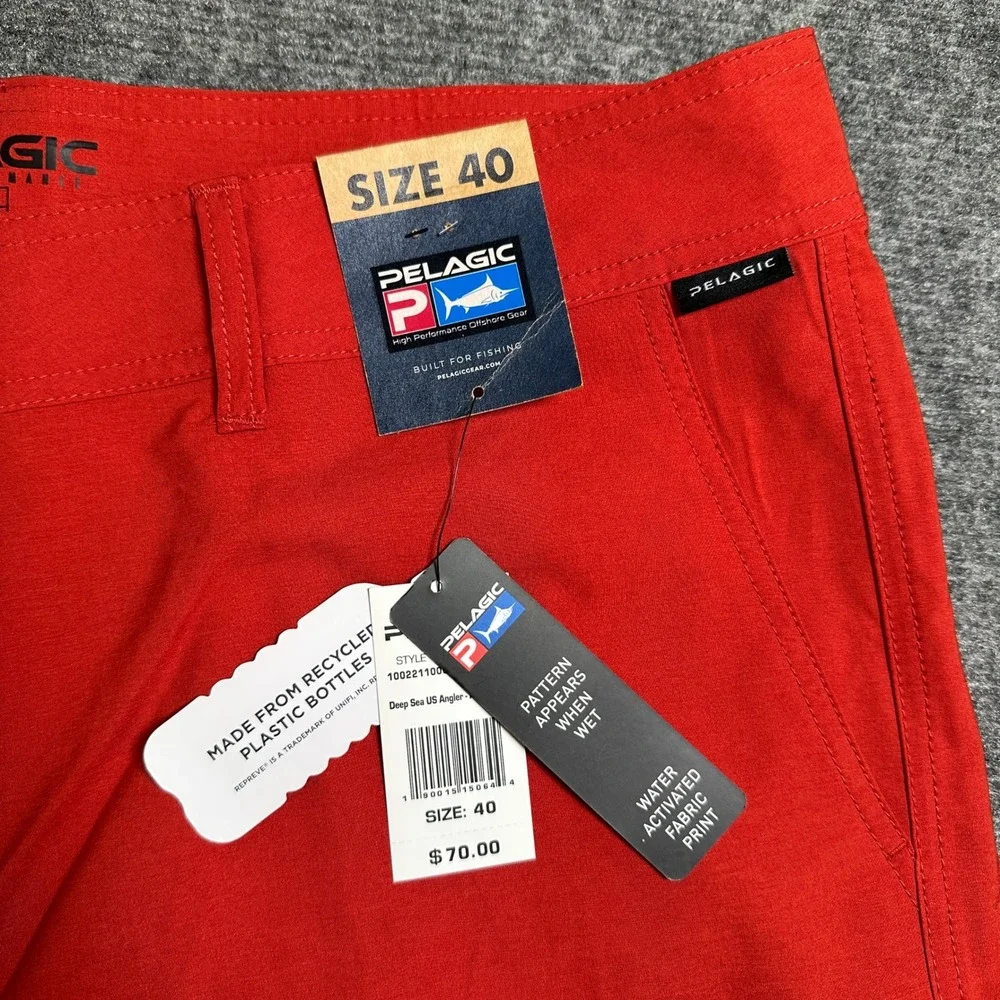 NWT Pelagic Deep Sea US Angler Fishing Shorts Red Grey Water Activated Mens 40